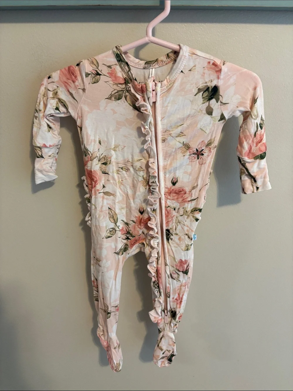 Posh Peanut Pink Rose Ruffled Footie Pajamas Viscose Bamboo Newborn NB